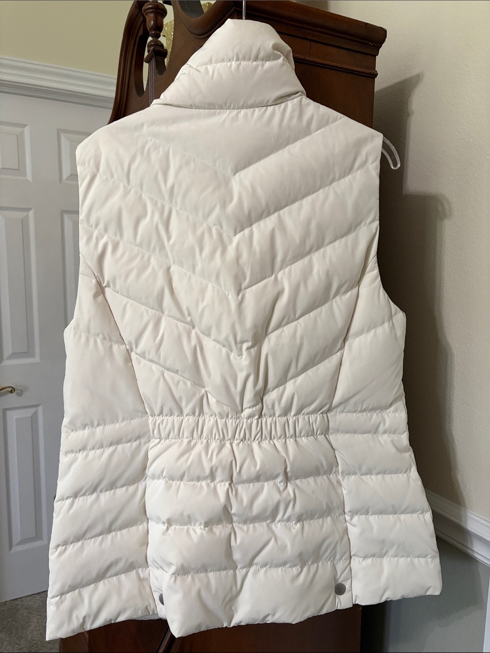 *Talbots Fur Collar Winter White Chevron Quilted Puffer Down Zipper Vest Layers - Picture 4 of 16
